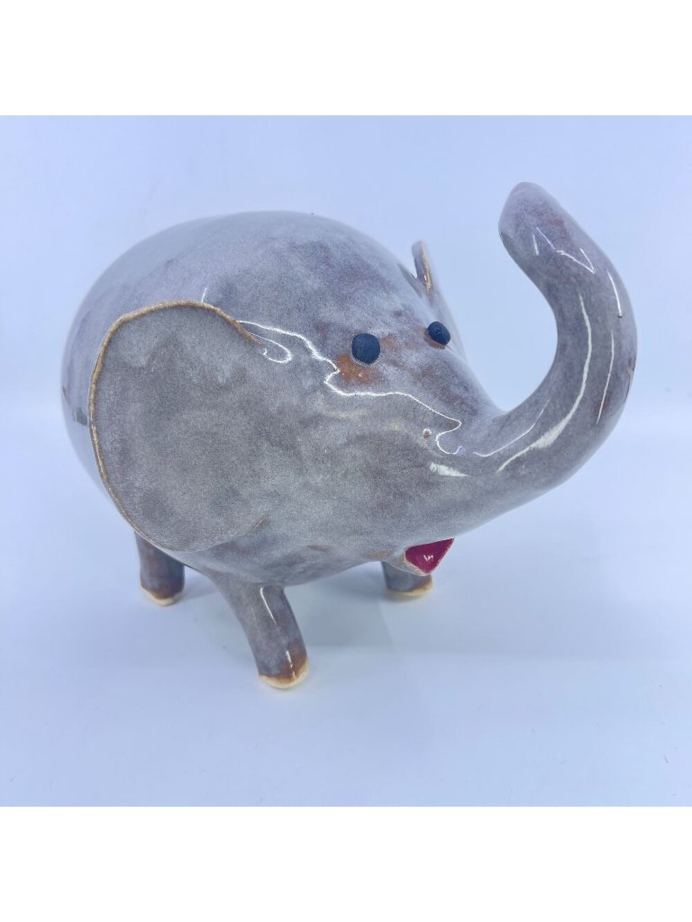 vintage handcrafted elephant ceramic coin bank vintage gray & brown glaze